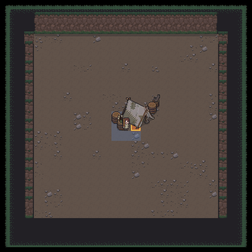 Base Campsite Deco1 range and area shown on a dungeon room