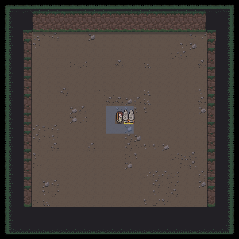 Base Campsite Lesser Guardian Stone range and area shown on a dungeon room