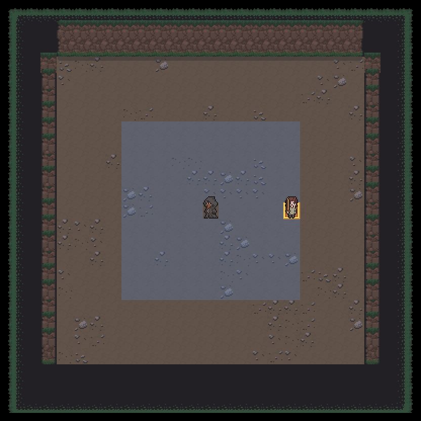 Basic Magic Missile range and area shown on a dungeon room