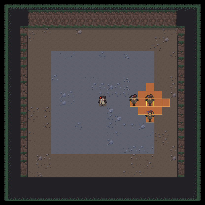 Explosion range and area shown on a dungeon room